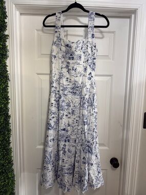 Joie White Maxi Dress with Blue Toile Print - Sleeveless Square Neck